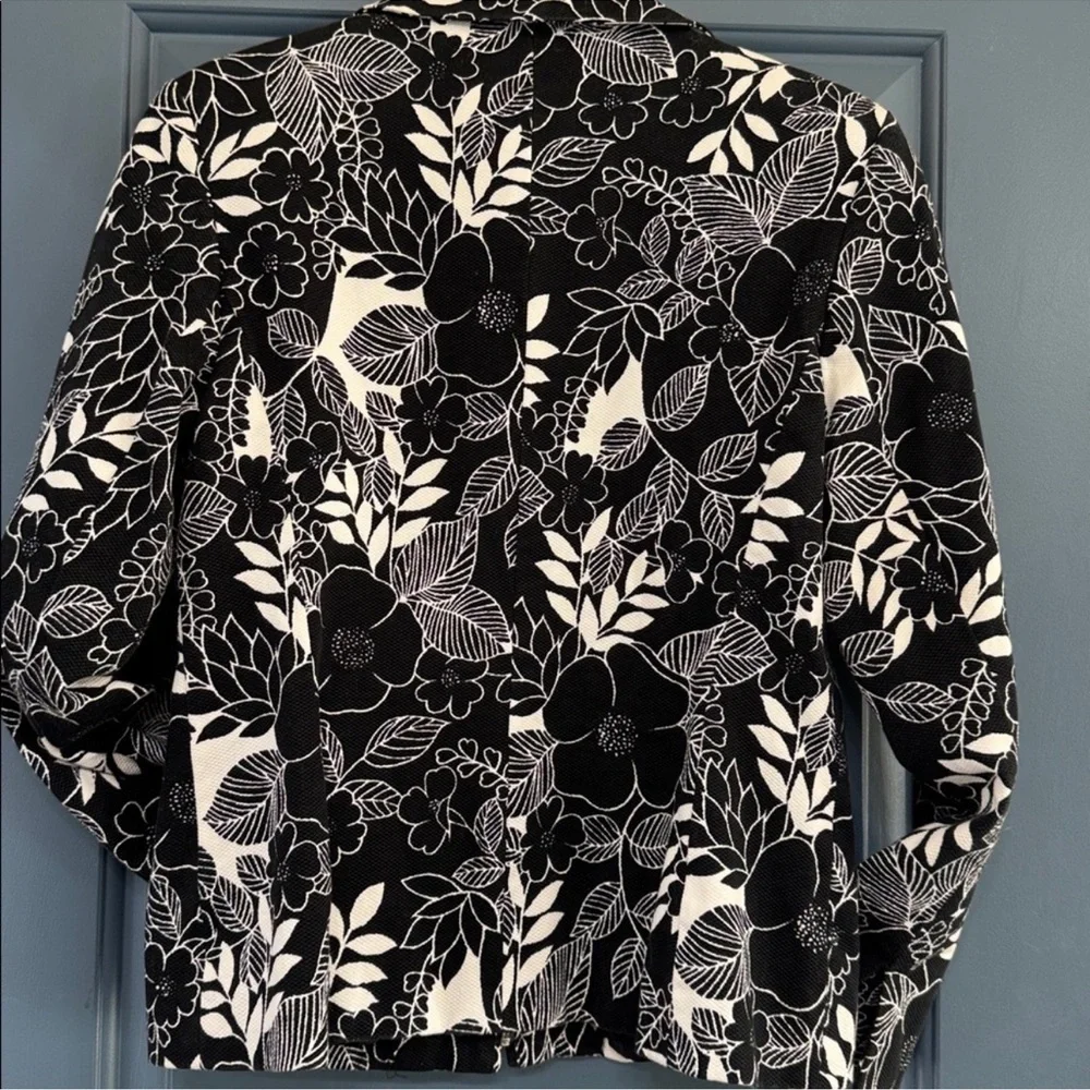 Parisian Signature Floral Zip Front Jacket Medium Black White Career Blazer - Picture 4 of 7